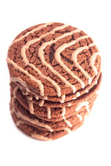 Soft Chocolate Fudge Cookie with Swirl Icing on a White Background
