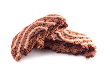 Soft Chocolate Fudge Cookie with Swirl Icing on a White Background