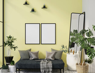 modern contemporary living room with mockup poster frame