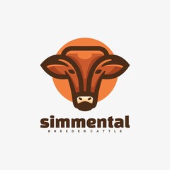 Vector Logo Illustration Cow Simple Mascot Style.