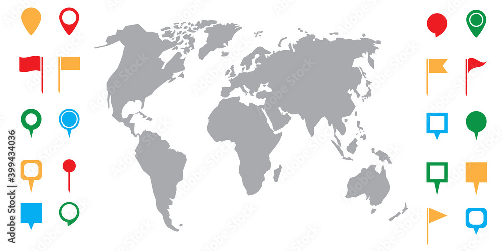 Poster location map icon, gps pointer mark. vector world map. house icon. white background. stock image. ep