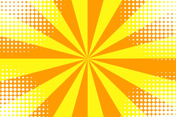 Cartoon pattern on halftone light backdrop. Orange background. Bright star. Sun texture. Halftone wallpaper. Stock image. EPS10.