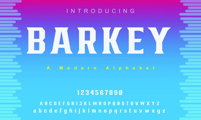 Barkey font. Abstract modern urban alphabet fonts. Typography sport, technology, fashion, digital, future creative logo font. vector illustration