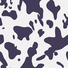 Animal skin seamless pattern, simple cow skin in dark purple on grey