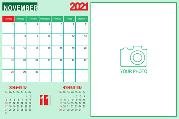November 2021 Calendar Monthly Planner Design