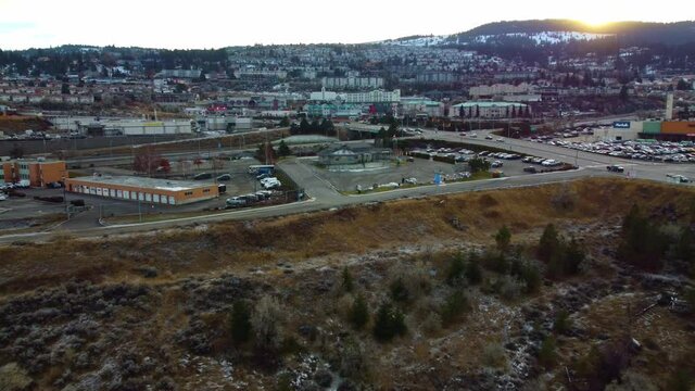 Downtown Kamloops in Winter 4K UHD Aerial.