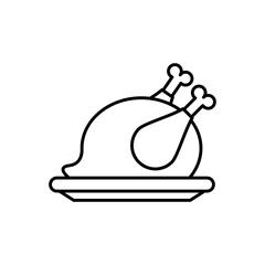 dish with delicious turkey thanksgiving food line style icon