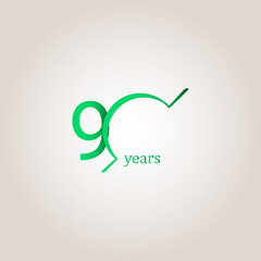 90 Years Anniversary Celebration Green Line Vector Template Design Illustration