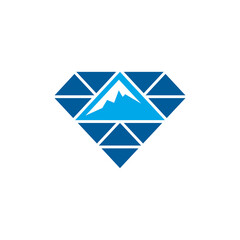 Mountain diamond logo concept with simple flat logo template in blue color