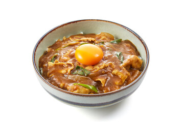 お出汁がきいたカレー丼　生卵のせ