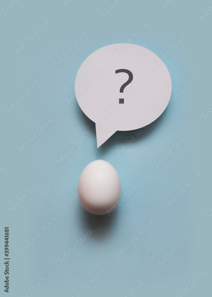 Poster egg and question in the conversational cloud. raising a question and finding an answer