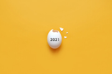 The eggshell and the inscription on it 2021. The new year 2021 is coming soon. Birth of the new year