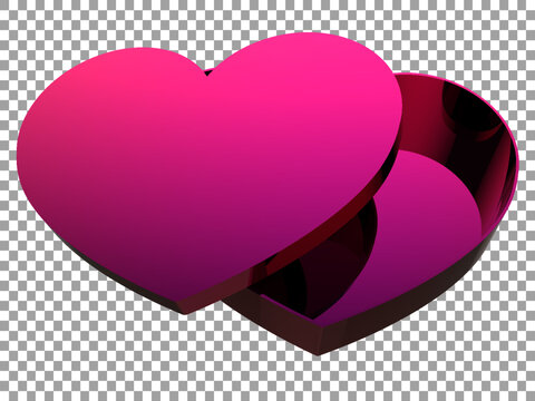 3d Pink Heart Metalic Open Box Png