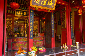 Beautiful art and architecture of The Songkhla City Pillar Shrine (Shern Wang Miao) located at Nang Ngam Road in Songkhla, Thailand
