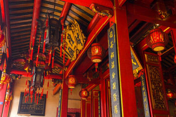 Beautiful art and architecture of The Songkhla City Pillar Shrine (Shern Wang Miao) located at Nang Ngam Road in Songkhla, Thailand