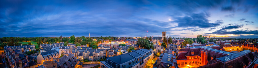 Cambridge city panorama at sunset in England