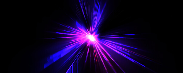 Futuristic lens flare. Light explosion star with glowing particles and lines. Beautiful abstract rays background.