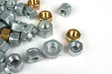 close-up of various metal nuts for fastening products