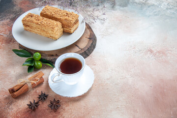 front view delicious cake slices honey cake on the light background sweet pie biscuit cake