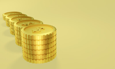3D rendered gold coins. Money profit.