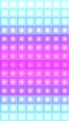 Seamless disco neon pattern of bright pink and blue square bulbs. Vector pixelated gradient texture for fabrics, wallpapers and your creativity.