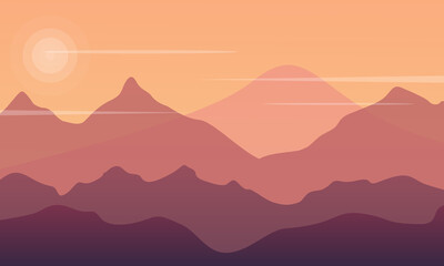 Beautiful scenery mountains at sunset. City vector