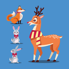 happy merry christmas bundle of animals characters
