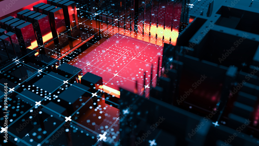 Poster abstract central computer processors concept. 3d illustration