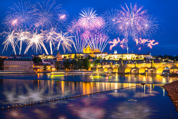 Fireworks display near Prague's castle. Czech Republic 