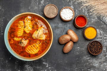 Dinner meal concept with chicken and variety of spices