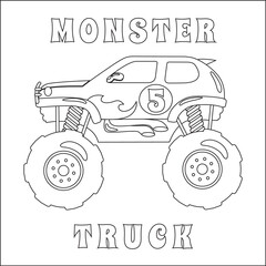 Monster truck with cartoon style. Creative vector Childish design for kids activity colouring book or page. © Hijaznahwani