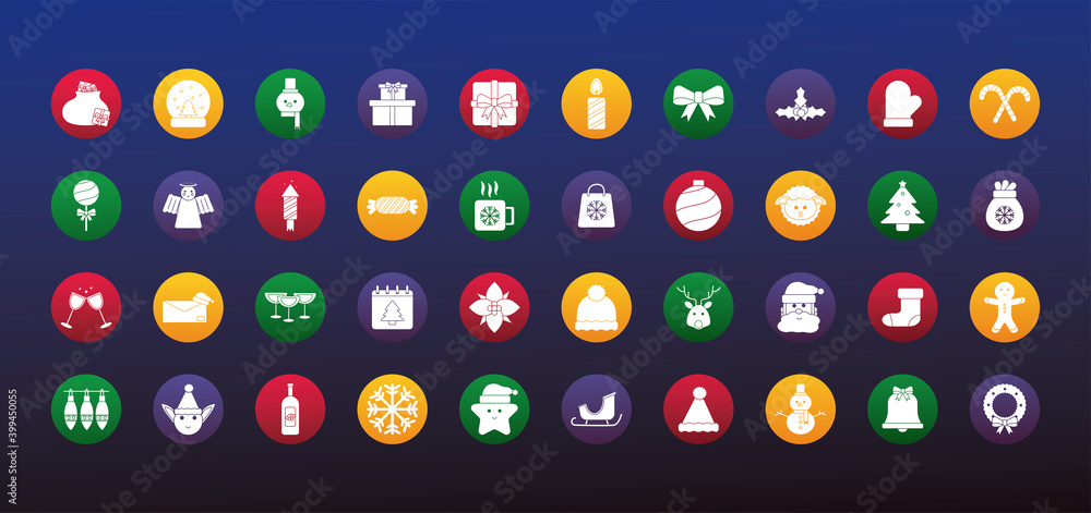 Poster bundle of fourty happy merry christmas set icons