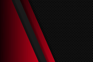 Dark abstract background with carbon fiber and triangular shapes. Black carbon textured pattern. Red and black geometric shapes.