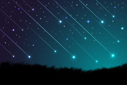 starry night sky with stars. shooting star background against dark blue starry night sky. Light of falling meteorite in the galaxy. vector illustration.