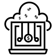 Cloud monetization icon in line design 