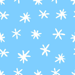 Fototapeta na wymiar Vector seamless pattern from hand drawn snowflakes in doodle style. Winter, christmas, new year background and texture. Snowfall and night sky