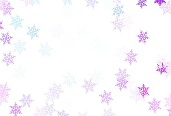 Light Pink, Blue vector background with beautiful snowflakes, stars.