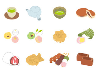 和菓子とお茶のイラスト