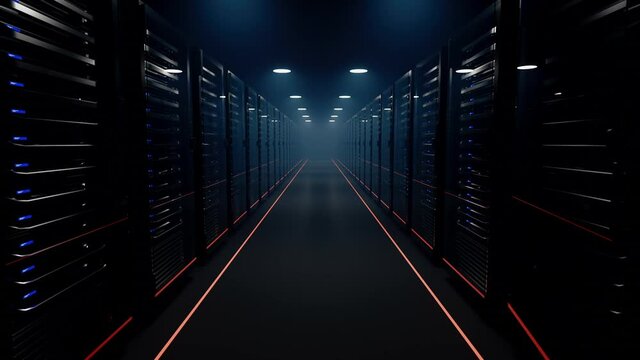 server room, data center flyby