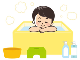 お風呂に入浴する男性