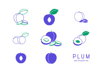 Plum - vector icons set.