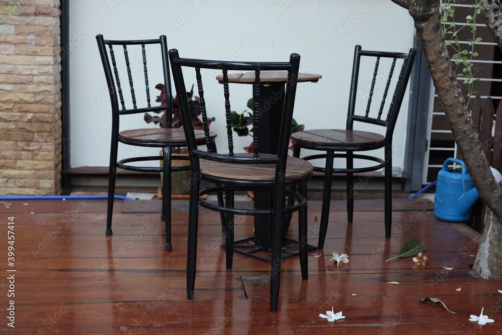 Wall mural table and chairs in a restaurant