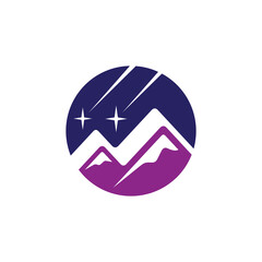 Mountain shooting star logo with circle emblem concept