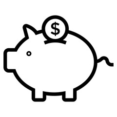 Piggy bank icon in line design.