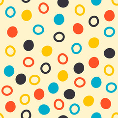 Mid century fifties modern circles retro colors seamless vector pattern. Part of collection