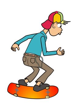 Skateboarder, teenager, funny vector illustration
