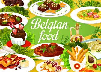 Belgian cuisine food menu, restaurant meal dishes