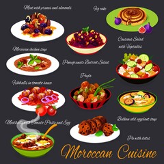 Moroccan cuisine food, Morocco Arabic meals menu