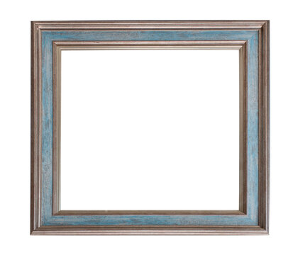 Blue patterned frame with bronze edging for a photo, text, image or painting, isolated on a white background, space for text