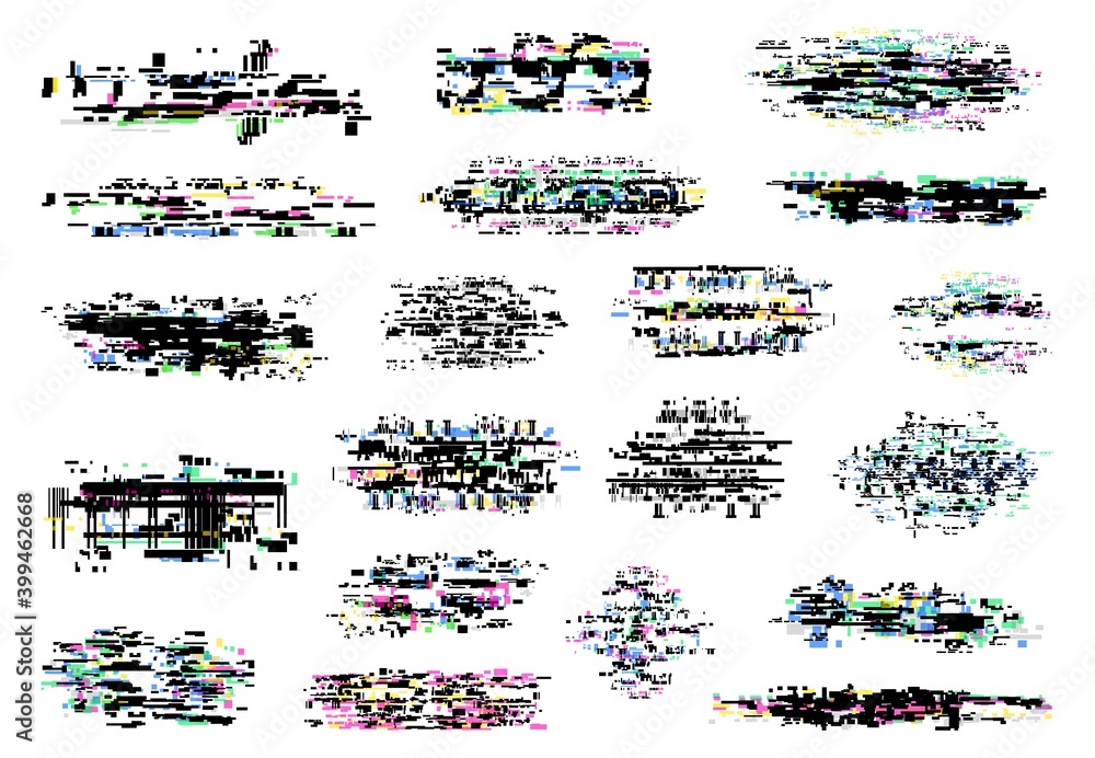 Poster glitch and digital pixel noise vector textures